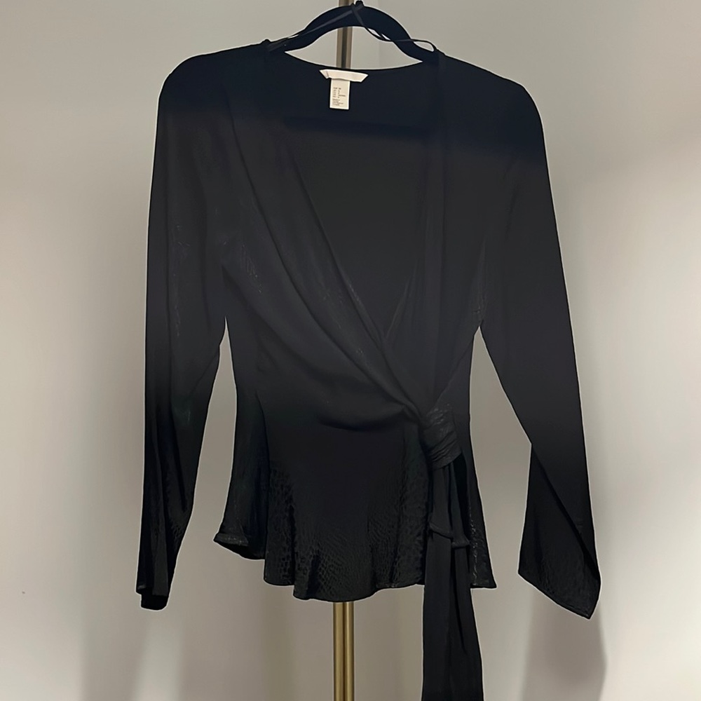 Black long sleeve wrap blouse H&M